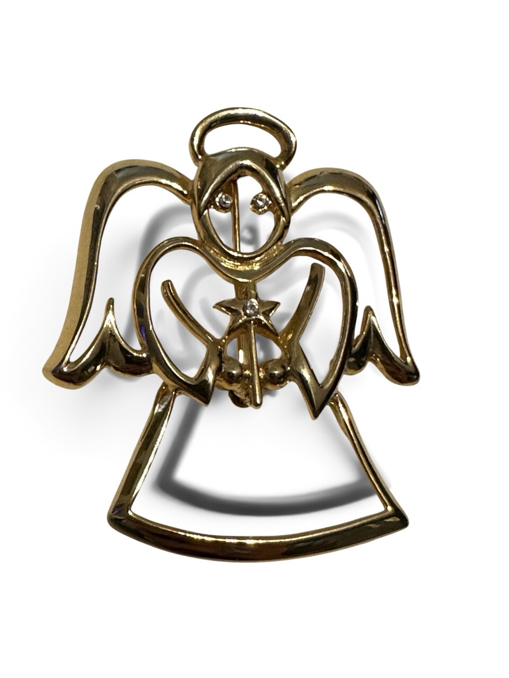 Gold Tone Openwork Angel Star Brooch